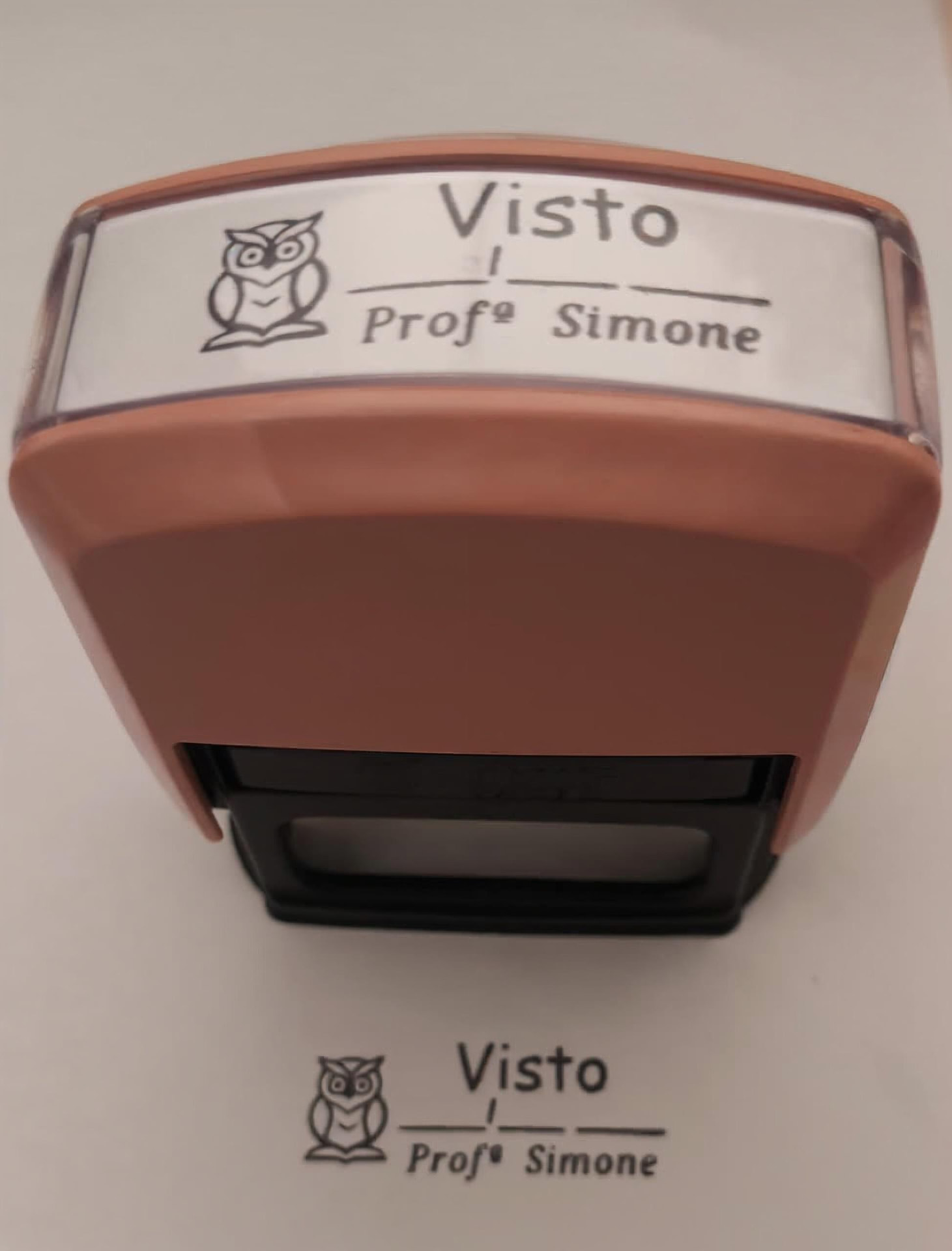 Carimbo pedagógico Visto para professora com ícone de coruja e nome personalizado