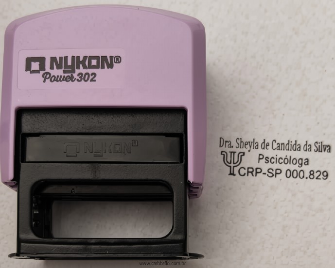 Carimbo automático Nykon Power 302 lilás personalizado para psicóloga com CRP