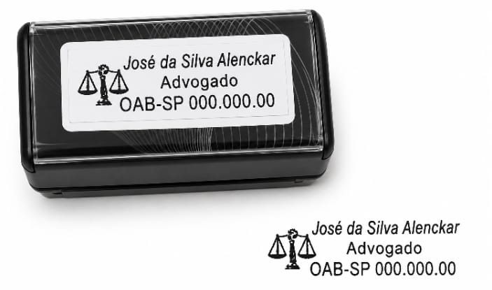 Carimbo automático personalizado para advogado com nome, OAB e balança da justiça